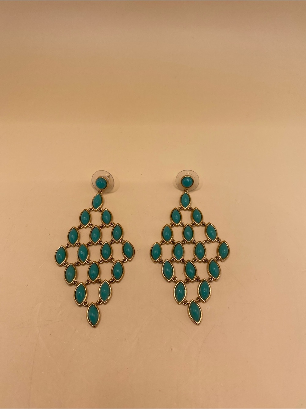 Gold-Trim Turquoise Drop Cluster Earrings
